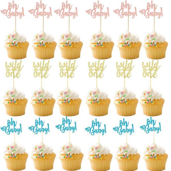 Diğer Festival Parti Malzemeleri 10 PCS Gold Cake Toppers Mini Oh Baby One Cupcake Duş Erkek Kız 1. Doğum Günü Dekor Hediyeleri Çocuk Happy Tedarik