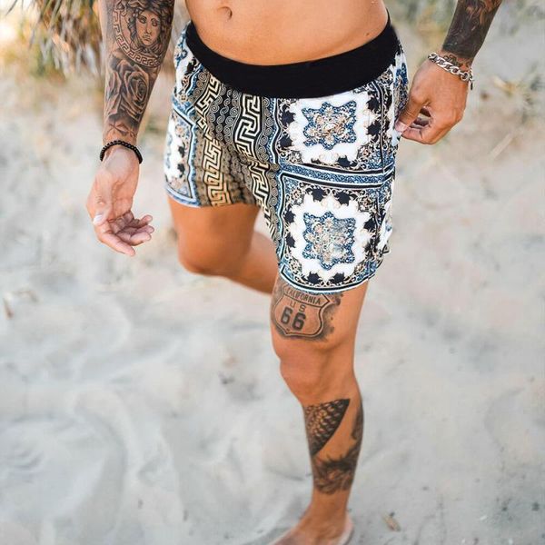 

men's shorts fashion printed swimming trunks, beach and summer informal quick drying swimsuits in 2021, White;black
