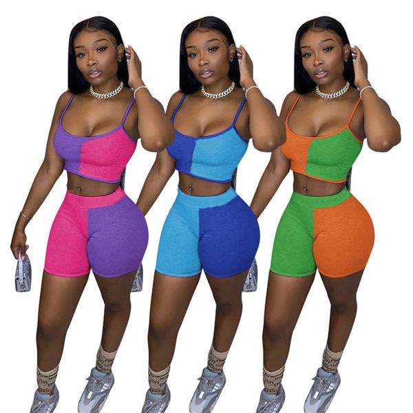 

jogging suit women summer clothes tracksuits panelled outfits sleeveless tank shorts two piece set plus size 2xl sportswear casual sweatsuit, Gray