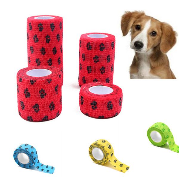 Benda elastica per animali domestici, benda per protezione del piede, carta da imballaggio per animali domestici Benda quotidiana per animali domestici con motivo a zampa di cane non tessuto