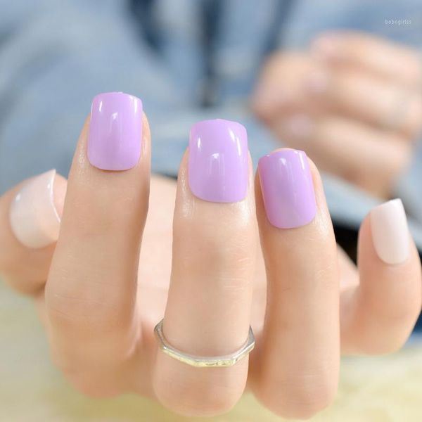 

short flat fake nails purple light pink candy false nail tips soft full cover diy salon product for lady 24pcs z8251, Red;gold