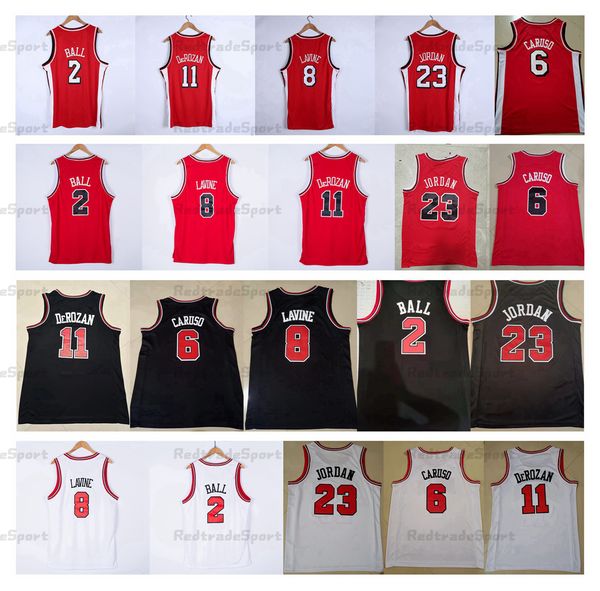 

mens 2 lonzo ball 11 demar derozan basketball jerseys 6 alex caruso 8 zach lavine 23 michael jodan home red new white stitched shirts s-xxl, Black;red