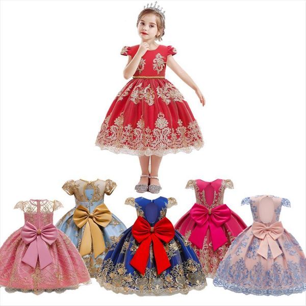 

big bow backless for girl dresses girls clothes vestidos infantils formal princess party pageant gown little birthday frocks, Red;yellow