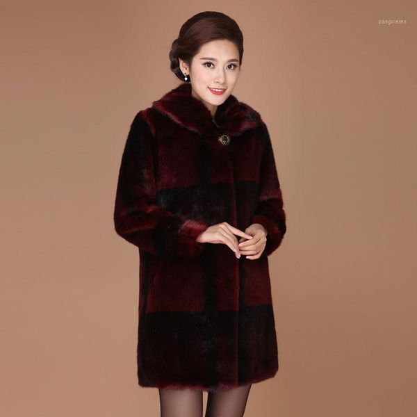 

women's fur & faux 2021 winter fashion thicken jacket middle-aged women plus size warm loose long coat windproof female parkas jackets, Black
