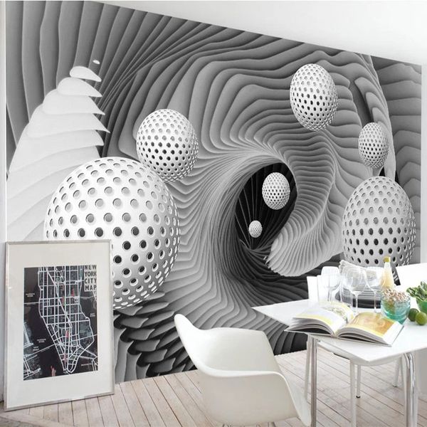 Foto personalizada 3D Mural Papel de Parede moderno Esfera abstrata espaço Whirlpool Art Painting Sala de estar TV Wall