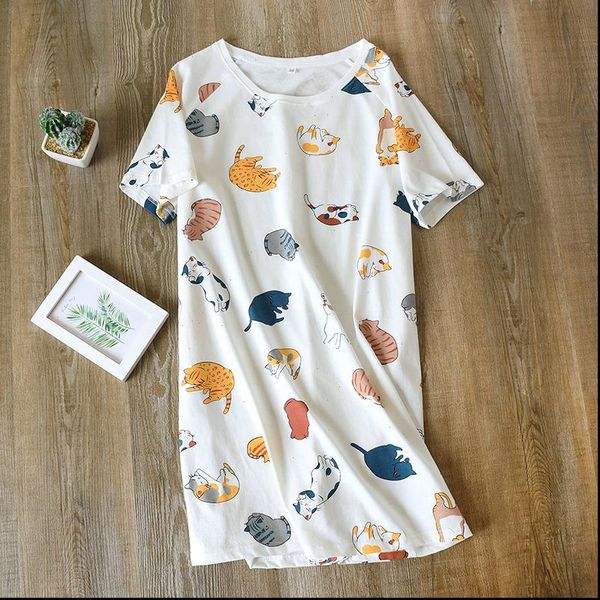 

cotton comfort crew neck women sleepwear sleepdress short sleeve polka dot cartoon printed nightwear homewear, Black;red