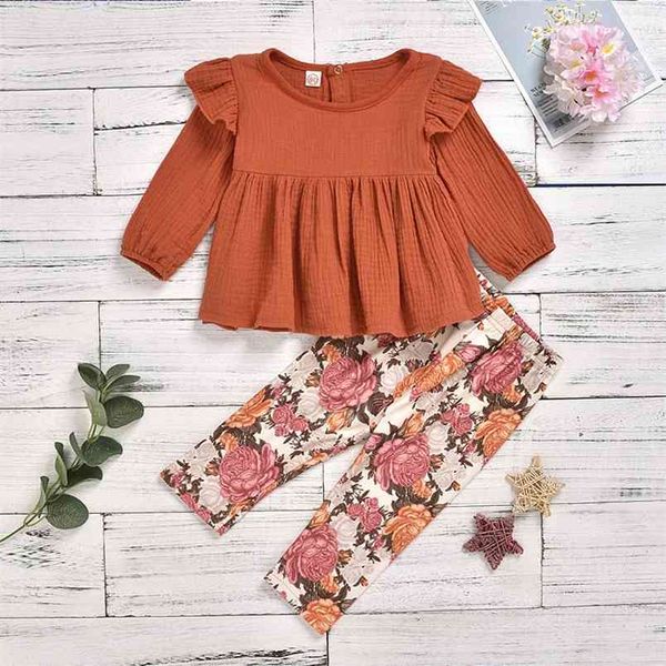 

girls set european american style fall & winter toddler long sleeves cotton fly + brushed printed leggings 2pcs kid c 210528, White