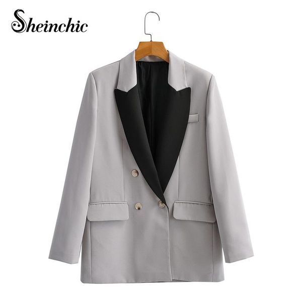 

women's suits & blazers sheinchic 2021 autumn fashion office wear double breasted blazer womens vintage long sleeve female outerwear ja, White;black