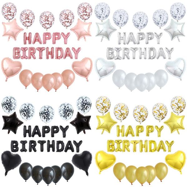 

party decoration 27pcs/set happy birthday letter balloons rose gold silver foil globos star heart ballon for kids