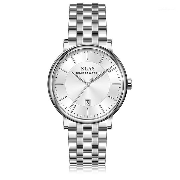 

klas watch male silver stainless steel strap 3 pointer bow quartz wristwatches, Slivery;brown