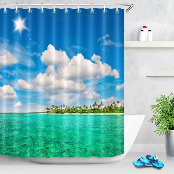 

shower curtains landscape of tropical island beach palm trees curtain mildew resistant waterproof polyester fabric for bathtub decor