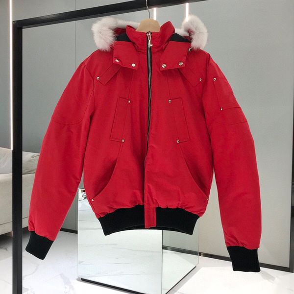

men canvas short down jacket polyester inside solid color winter outwear fashion male warm fur hooded zipper sport padded coat, Black