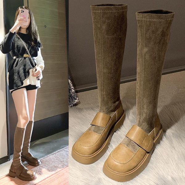 

boots 2021 winter women over-the-knee platform shoes solid slip-on, Black