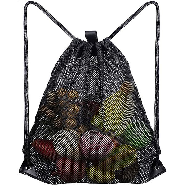 

stuff sacks women nylon mesh black large capacity protable beach drawstring bag