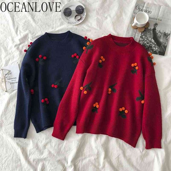 

chrismas sweaters kawaii cherry sweet woman pullovers autumn winter year pull femme hiver loose 19182 210415, White;black