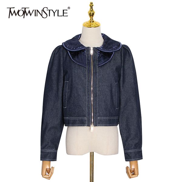 

denim casual jacket for women lapel long sleeve large size solid jackets female fashion clothing autumn 210524, White
