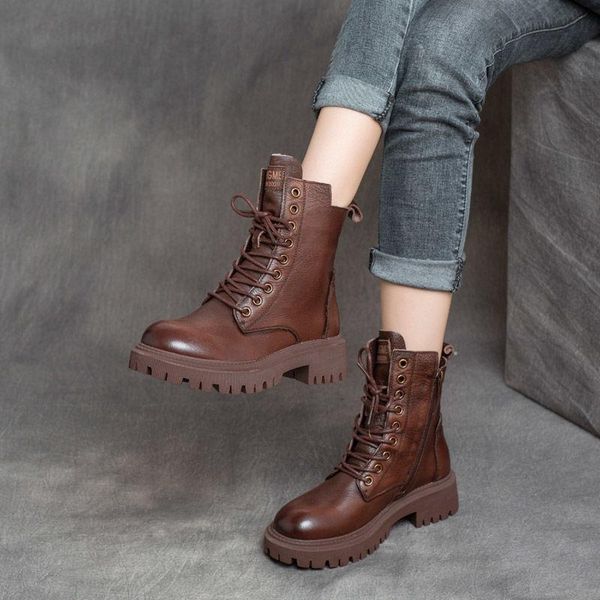 

boots autumn winter women's lace up plus velvet thickening snow platform knight ankle waterproof ladies short shoes, Black