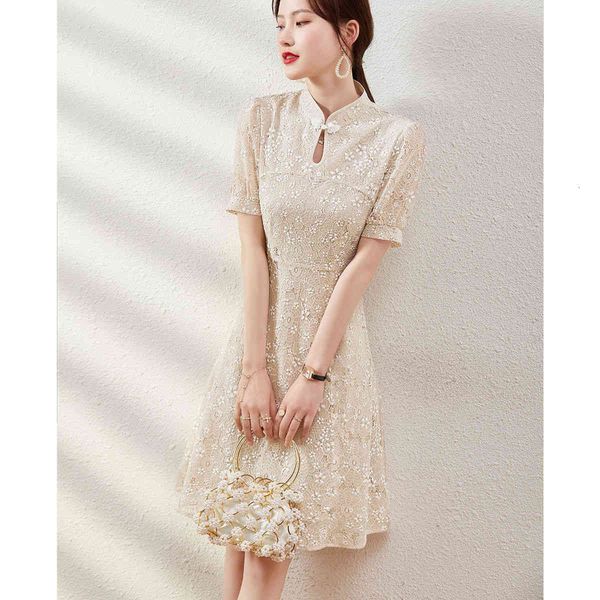 

casual dresses female slim cheongsam retro lace dress, summer gfyy, Black;gray