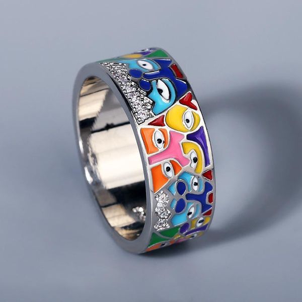 

wedding rings 2021 for women white handmade enamel lovely cat unique trendy ring party fashion silver 925 sterling hip hop jewelry, Slivery;golden