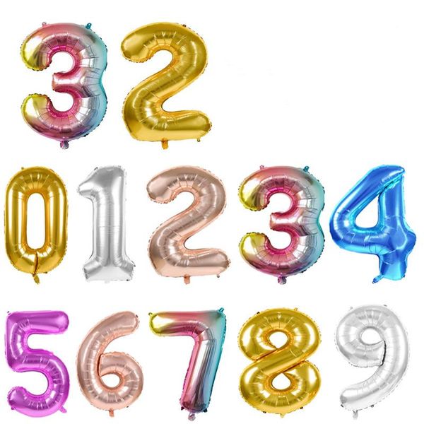 

party decoration 0-9 number balloon figures happy birthday decor children day ballons baby shower gradient golden silver color pink