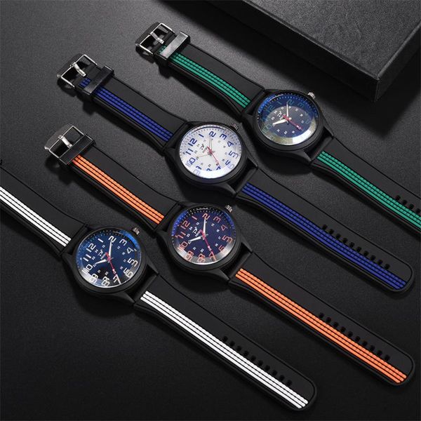 

wristwatches men soft silicone rubber strap sports fashion watch simulated quartz derss luxury women leather 2021, Slivery;brown