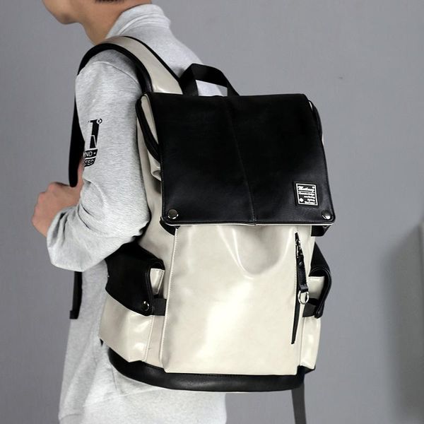 

school bags usb waterproof men women backpack 15.6 inches lapback pack large capacity backpacks pu leather casual