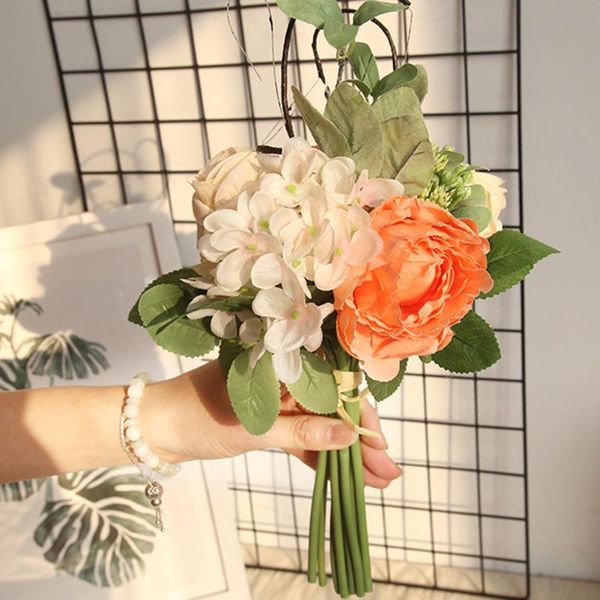 

decorative flowers & wreaths wedding bride bouquet hand flower artificial rose silk peony hydrangea hybrid party home christmas decor