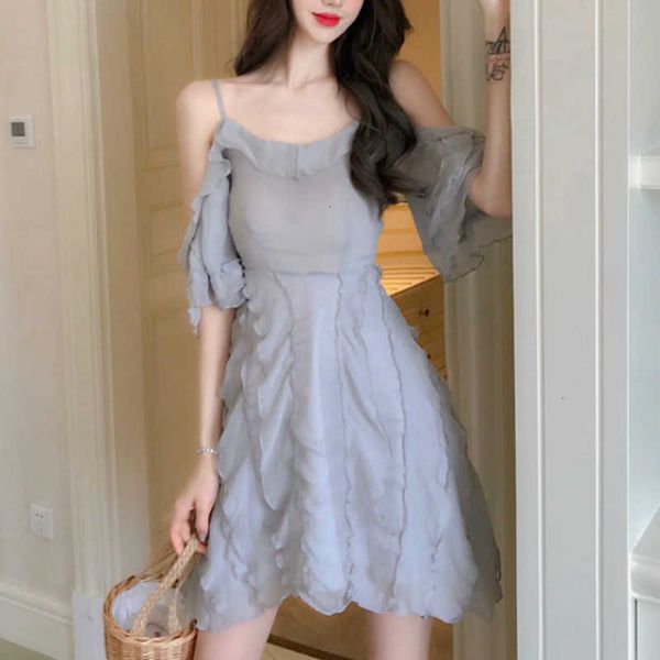 

casual dresses summer fairy french backless ruffles designer mini slim fit korean kawaii women 7m4y, Black;gray