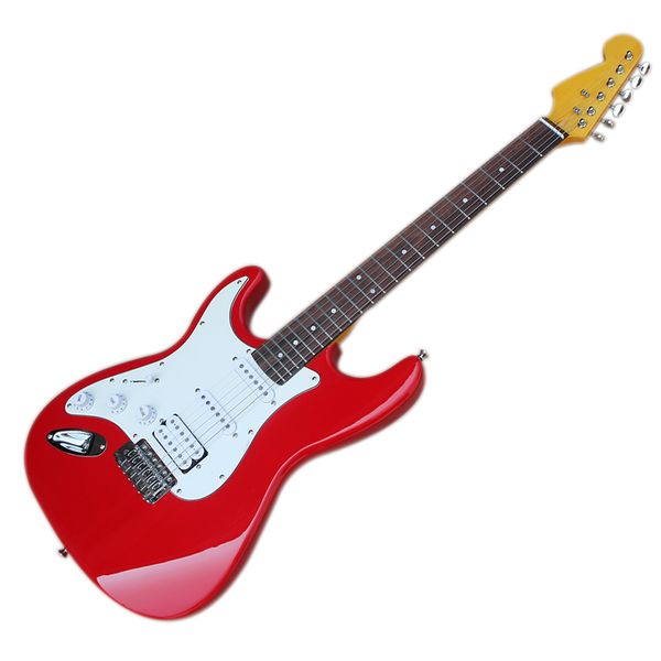 Factory Outlet-левая красная 6 струн белая электрическая гитара с пикапами SSH, фрета розового дерева, высокая производительность