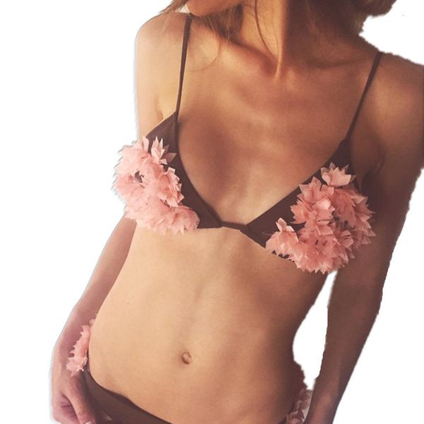 

the bikini bikini split swimsuit with flower stitching, White;black