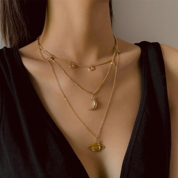 

chains cosysail multilayer planet moon pendant necklace for female girl y2k long chain party sweater statement jewelry gift, Silver