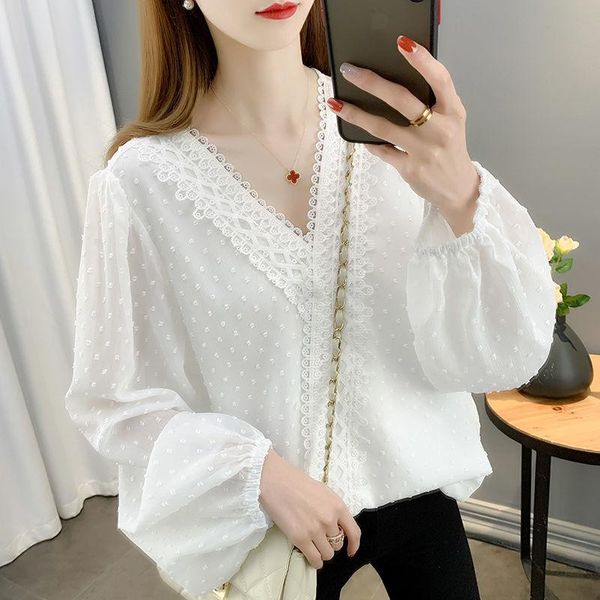 

women's blouses & shirts puff sleeve thin chiffon shirt women spring and summer 2021 style european american loose outer jacket, White