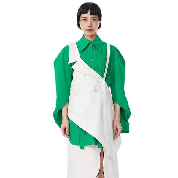 

women's vests loose fit white gray irregular spliced long vest v-collar sleeveless fashion tide spring autumn 2021 coats, Black;white