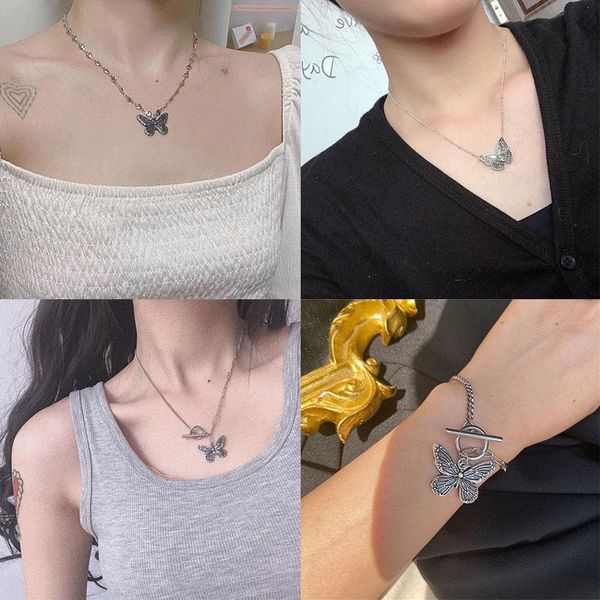 

chains women jewelry pendant necklace butterfly bracelet clavicle chain ins individuality, Silver
