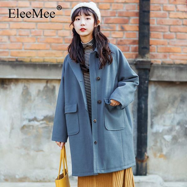 

women's wool & blends eleemee women cashmere 2021 winter warm coat pocket sweaty chic woolen jacket vintage female fashion outerwear si, Black