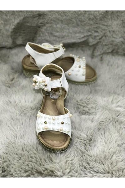 

sandals white pearl detailed wood outsole child, Black