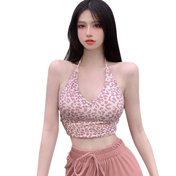 

women's tanks & camis 2021 korean neck womens leopard halter vest slim exposed navel camisole tank, White