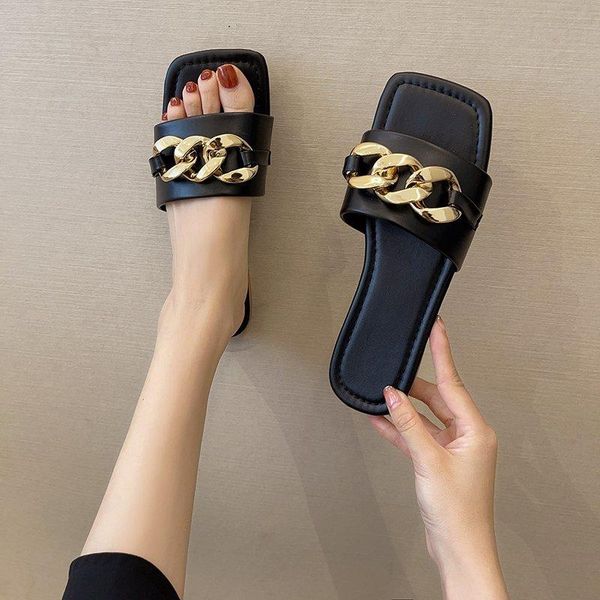 

sandals 2021 summer women slippers open-toe flat fashion buckle beach slides casual flip flops shoes femme, Black