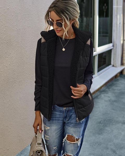 

sale fashion street simple women's zipper solid color vest with hat coat1, Black;white