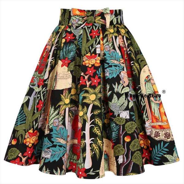 

design floral print cotton vintage womens skirts ss0012 plus size jupe high waist midi black pleated with pockets