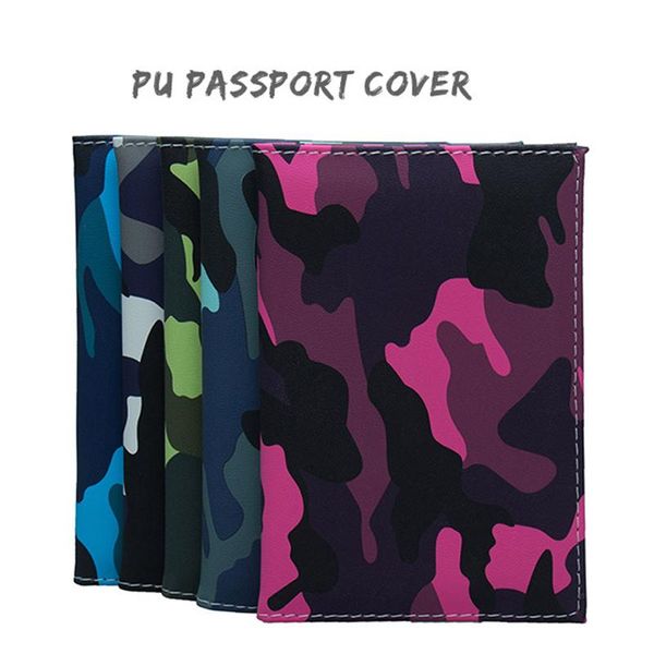

card holders travel designer army camouflage pu passport cover women men id holder case ticket document clip organizer, Brown;gray