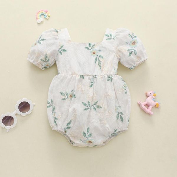 

jumpsuits wo 0-24m summer infant baby girls boys sweet romper flowers printed short sleeve button, Blue