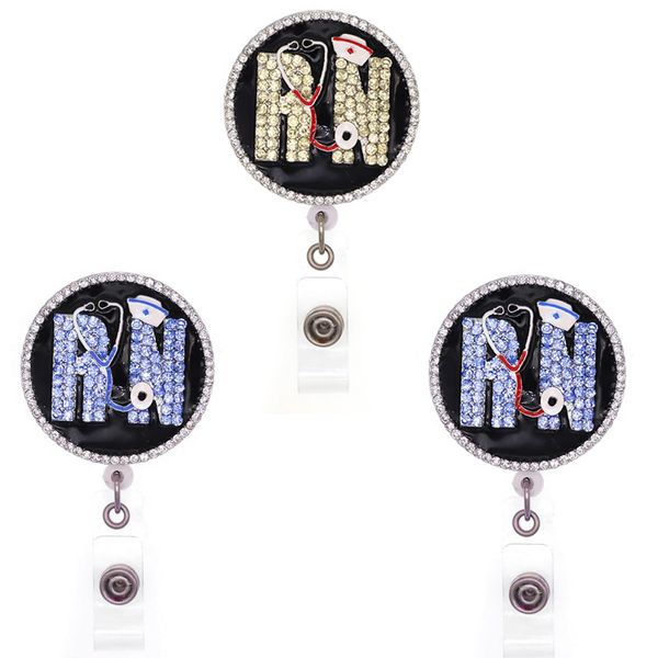 

10 pcs/lot fashion key rings custom crystal rhinestone rn stethoscope retractable medical badge holder yoyo pull reel doctors id name card f, Slivery;golden