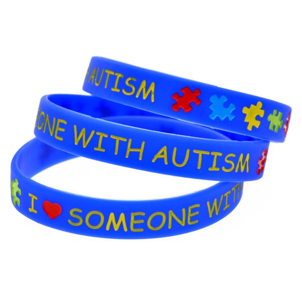 

obh 50pcs i love someone autism silicone rubber bracelet with puzzle, Golden;silver