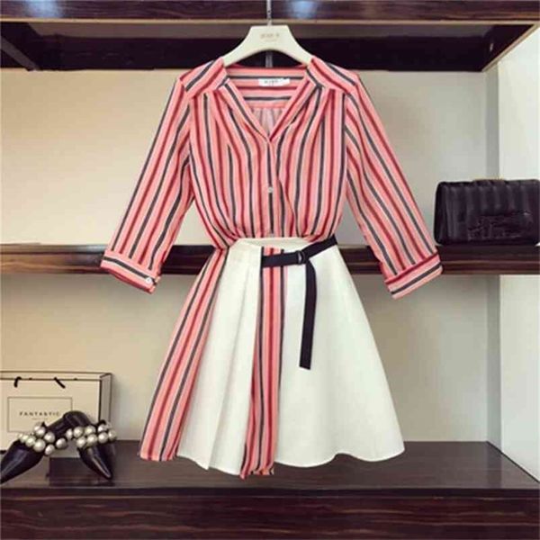 

women off shoulder striped blouse shirts+high waist button mini skirts 2 pieces clothing set suits 210603, White