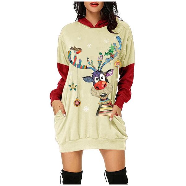 

casual dresses woman sweatshirt dress hoodies autumn long sleeve christmas cartoon print hooded #t2g, Black;gray