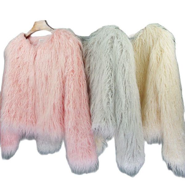 

women's fur & faux fashion autumn &winter clothes imitation mongolia sheep clothing short coat, Black