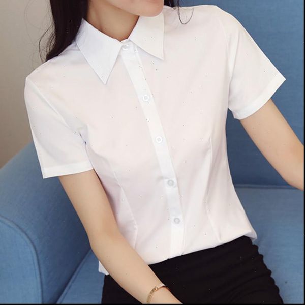 

korean slim fit white womens shirt short sleeve summer office work business blusas femininas elegante