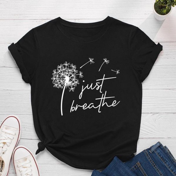 

women's t-shirt 100%cotton women shirt plus size tshirt dandelion letter print shirts for short sleeve tees woman tshirts black, White