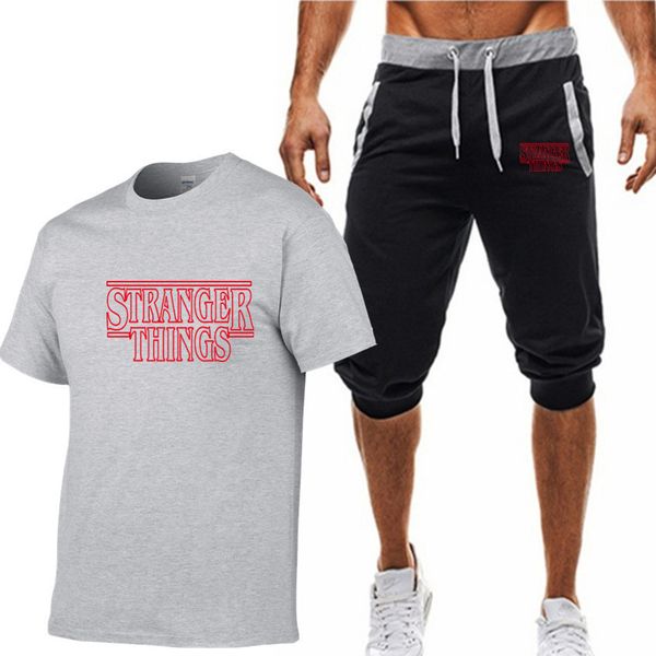 

men's tracksuits selling strange things cotton sleeve + capris suit, Gray